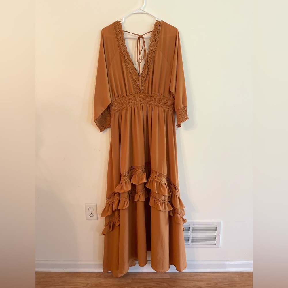 Baltic Born Pippa Maxi Ruffle Dress in Camel 3XL